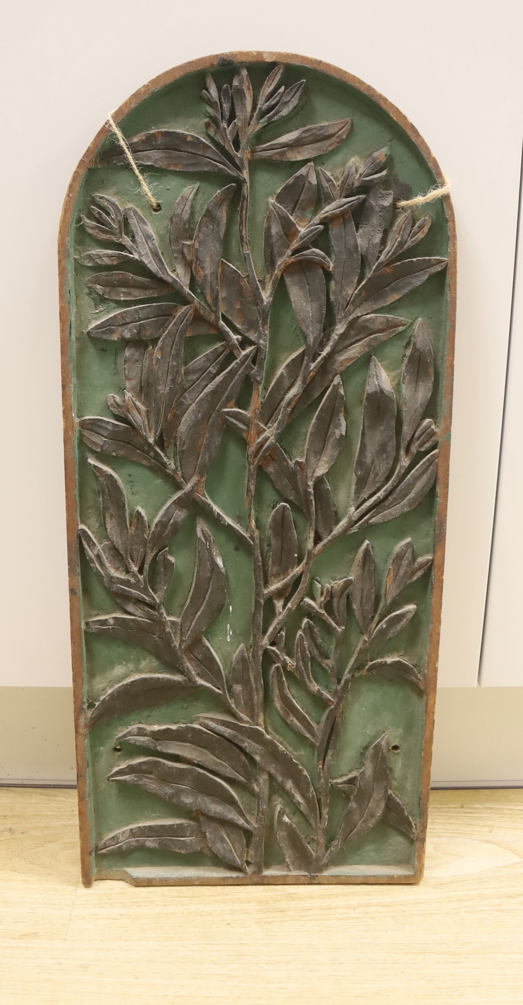 A Victorian carved mahogany panel signed Angela Francis, 1895. 64x28cm